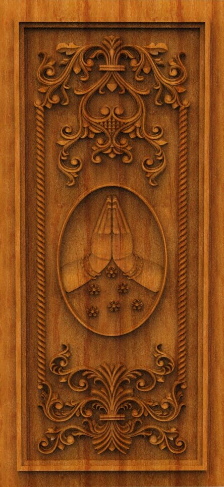 3D DOOR - OAK-96 Namaste Gesture Spiritual Carving Design